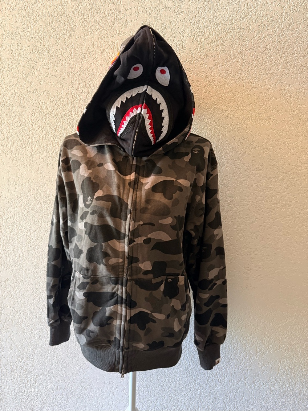 BAPE A Bathing Ape Men’s Black Camo Full Zip Front Pockets Hoodie Jacket Sz Med